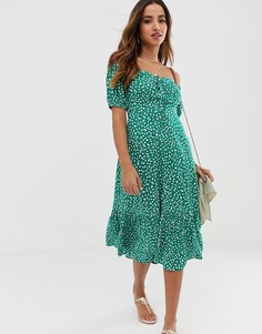 Платье миди с открытыми плечами и цветочным принтом ASOS DESIGN-Мульти