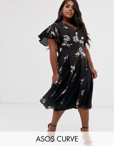 Фиолетовое платье миди с кружевными вставками ASOS DESIGN Curve-Мульти