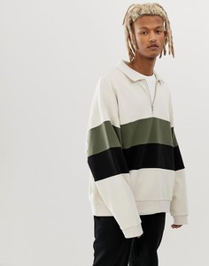 Бежевый oversize-свитшот с короткой молнией и вставками колор блок ASOS DESIGN