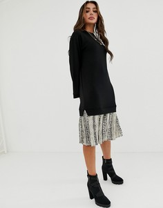 Трикотажное платье миди 2-в-1 со змеиным принтом ASOS DESIGN-Черный