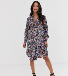 Черное платье на пуговицах с цветочным принтом New Look Maternity-Черный