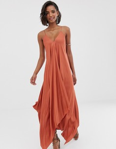 Однотонное атласное платье миди ASOS EDITION-Коричневый
