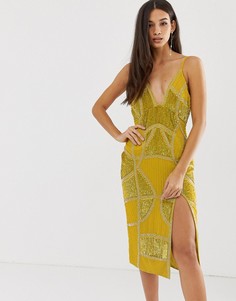 Платье-футляр миди с отделкой на вставках ASOS DESIGN-Желтый