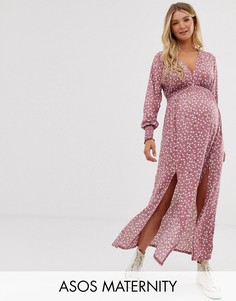 Платье макси с цветочным принтом и разрезами ASOS DESIGN Maternity-Мульти
