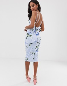 Платье миди с цветочным принтом и завязкой на спине ASOS DESIGN-Синий