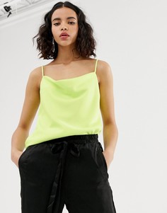 Топ на бретельках со свободным воротом неонового цвета лайма River Island-Зеленый
