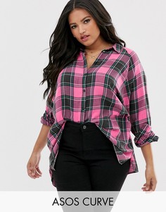 Розовая рубашка бойфренда в клетку ASOS DESIGN Curve-Мульти