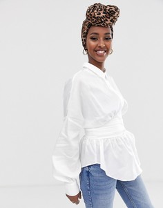 Рубашка с длинными рукавами и корсетной отделкой ASOS DESIGN-Белый