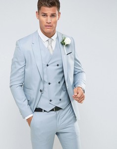 Голубой приталенный пиджак из 100% шерсти ASOS Wedding-Синий