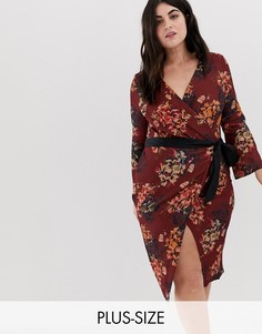 Платье-футляр с запахом, цветочным принтом и поясом Closet London Plus-Мульти