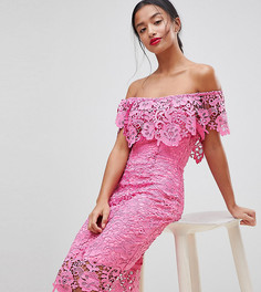 Кружевное платье-футляр с открытыми плечами и оборками Paper Dolls Petite-Розовый