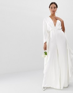 Атласный комбинезон с рукавами-кейп ASOS EDITION wedding-Белый