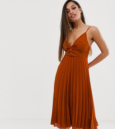Платье миди на бретельках с юбкой в складку ASOS Petite-Оранжевый