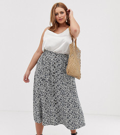Юбка миди на пуговицах с цветочным принтом и карманами ASOS DESIGN Curve-Мульти