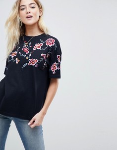 Футболка с вышивкой ASOS DESIGN-Черный