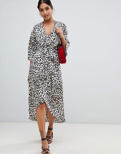 Платье миди с запахом и леопардовым принтом Liquorish-Мульти