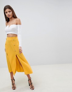 Двубортная юбка миди с разрезом ASOS DESIGN-Золотой