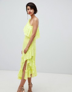 Платье макси с оборками и пайетками ASOS DESIGN-Зеленый