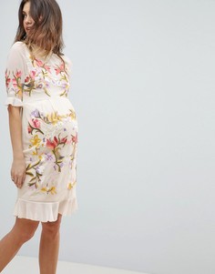 Платье мини с цветочной вышивкой Hope & Ivy Maternity Premium-Бежевый