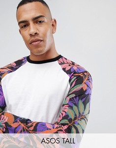 Свободный лонгслив с рукавами реглан с цветочным принтом ASOS DESIGN Tall-Белый