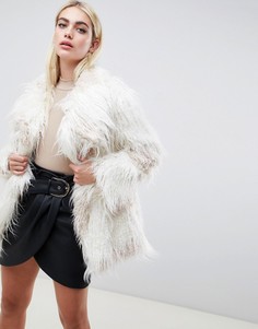 Пальто с отделкой из искусственного меха ASOS DESIGN-Мульти