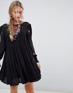 Свободное платье с вышивкой Free People Mohave-Черный