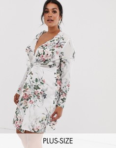 Белое платье с цветочным принтом и перекрученной отделкой Missguided Plus-Мульти