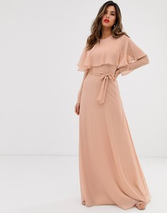 Платье макси с кейпом сзади, длинными рукавами и поясом ASOS DESIGN-Розовый