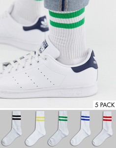 Набор из 5 пар белых спортивных носков с цветными полосками ASOS DESIGN - Скидка-Белый