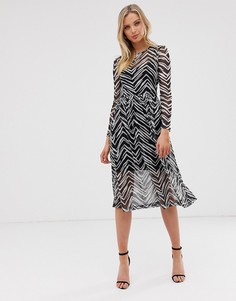 Сетчатое платье миди с монохромным принтом River Island-Мульти