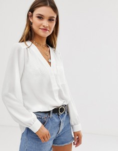 Блузка с длинными рукавами и карманом ASOS DESIGN-Белый