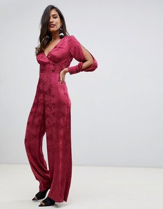 Жаккардовый комбинезон с запахом ASOS DESIGN-Красный