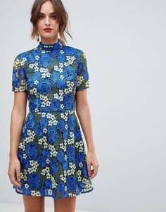 Свободное платье мини с цветочным принтом и кружевом ASOS DESIGN-Мульти
