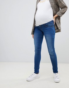 Синие джинсы скинни с посадкой над животом Mamalicious maternity-Синий Mama.Licious