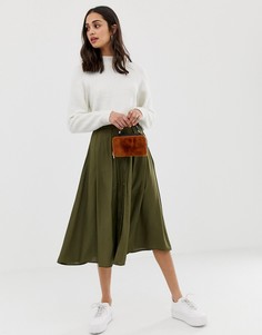 Струящаяся юбка миди с пуговицами и складками ASOS DESIGN-Зеленый