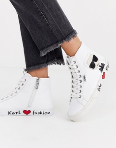 Белые высокие кожаные кроссовки Karl Lagerfeld-Белый