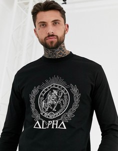 Свободная футболка с длинным рукавом и принтом ASOS DESIGN-Черный