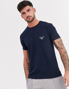 Темно-синяя узкая футболка для дома с крупным логотипом Emporio Armani-Темно-синий