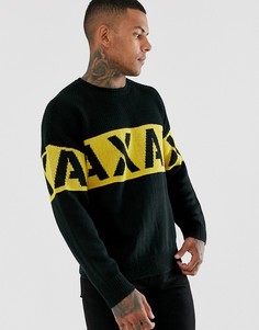 Черный/желтый джемпер с логотипом Armani Exchange