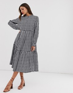 Свободное oversize-платье в ломаную клетку Vila-Черный