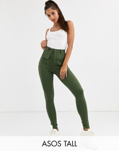 Трикотажные брюки скинни с карманами ASOS DESIGN Tall-Зеленый
