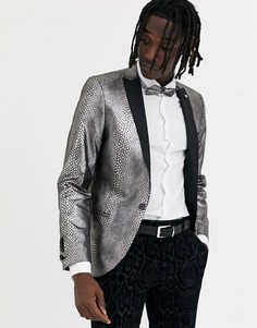Супероблегающий пиджак со змеиным принтом Twisted Tailor-Серебряный