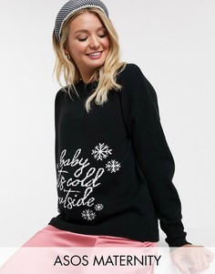 Новогодний джемпер с надписью \baby its cold ouside\" ASOS DESIGN Maternity-Черный