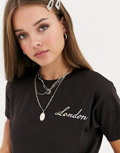Футболка с вышивкой \London\" ASOS DESIGN-Серый