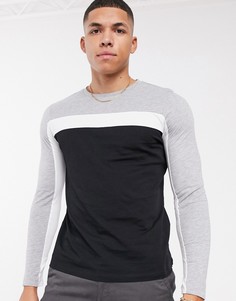 Черная футболка с длинным рукавом и вставками колор блок ASOS DESIGN-Черный