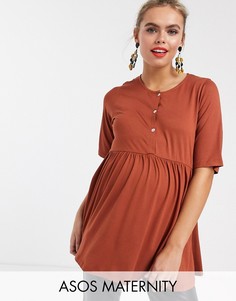 Свободный топ для кормления рыжего цвета на пуговицах ASOS DESIGN Maternity-Коричневый