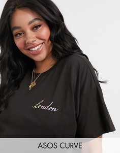 Футболка с вышивкой ASOS DESIGN Curve-Черный