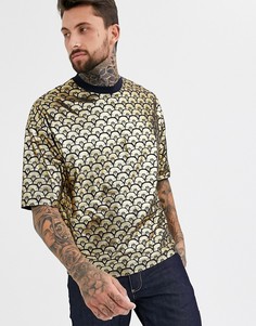 Oversize-футболка с золотистым принтом ASOS DESIGN-Золотой