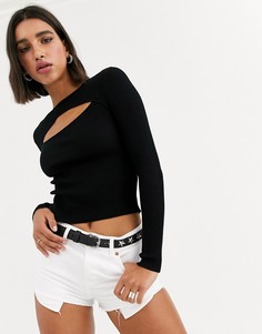 Черный джемпер с длинными рукавами Bershka