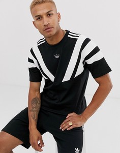 Черная футболка с принтом логотипа-трилистника и полосами на плечах adidas Originals-Черный